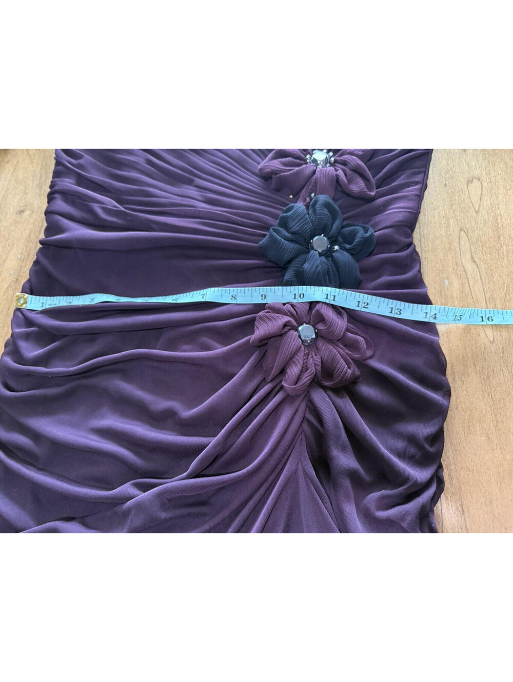 Adrianna Papell Purple Beaded Mesh Ruched Waist Evening Gown Women’s Size 4 - Picture 14 of 16